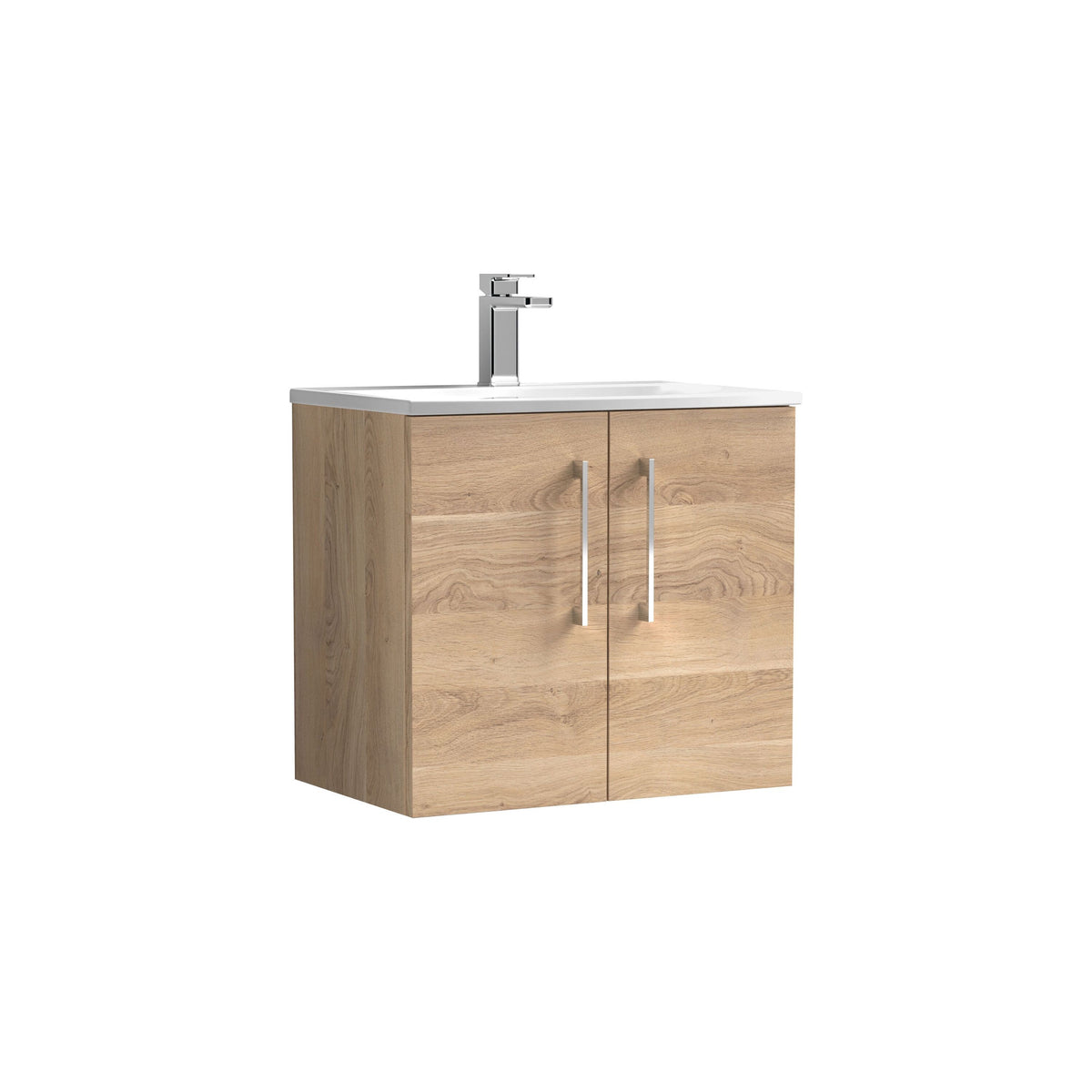 Modern Splash 600mm Bleached Oak 2 Door Wall Hung Vanity Unit With Curved Basin