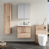 Modern Splash 600mm Bleached Oak 2 Door Wall Hung Vanity Unit With Curved Basin