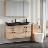 Modern Splash 1200mm Bleached Oak 4 Door Wall Hung Vanity Unit With Co-ordinating Worktop