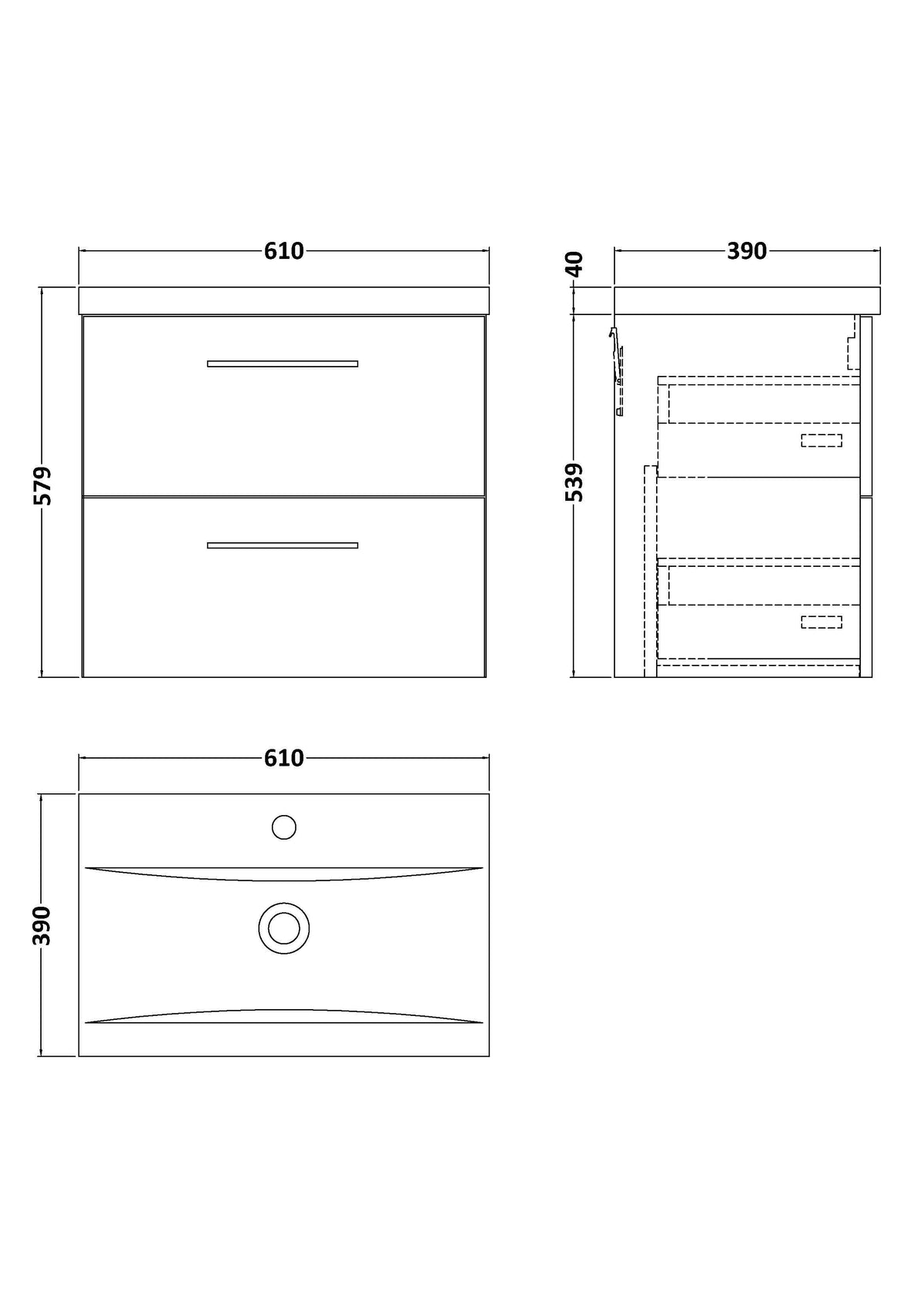 Modern Splash 600mm Bleached Oak 2 Drawer Wall Hung Vanity Unit With Mid-Edge Basin