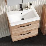 Modern Splash 600mm Bleached Oak 2 Drawer Wall Hung Vanity Unit With Mid-Edge Basin