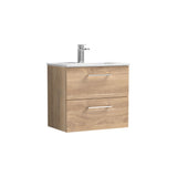 Modern Splash 600mm Bleached Oak 2 Drawer Wall Hung Vanity Unit With Minimalist Basin