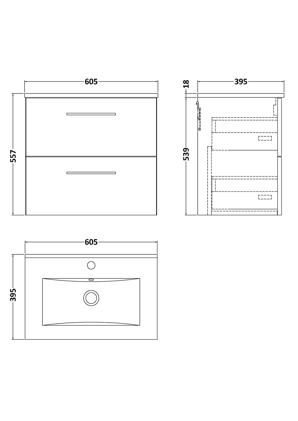 Modern Splash 600mm Bleached Oak 2 Drawer Wall Hung Vanity Unit With Minimalist Basin