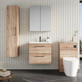Modern Splash 600mm Bleached Oak 2 Drawer Wall Hung Vanity Unit With Minimalist Basin
