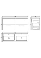 Modern Splash 1200mm Bleached Oak 4 Drawer Wall Hung Vanity Unit With 2 Tap Hole Polymarble basin