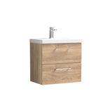 Modern Splash 600mm Bleached Oak 2 Drawer Wall Hung Vanity Unit With Thin Edge Basin