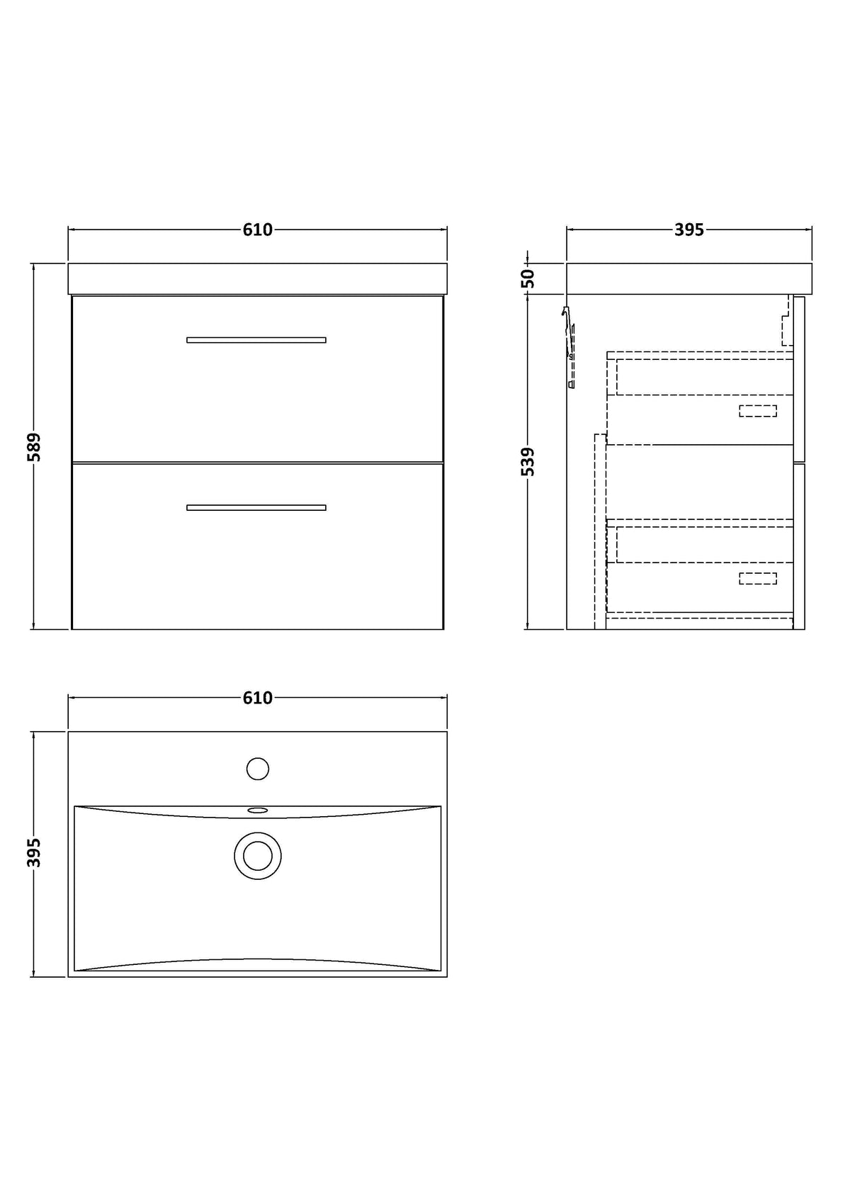 Modern Splash 600mm Bleached Oak 2 Drawer Wall Hung Vanity Unit With Thin Edge Basin