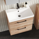 Modern Splash 600mm Bleached Oak 2 Drawer Wall Hung Vanity Unit With Thin Edge Basin