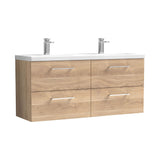 Modern Splash 1200mm Bleached Oak 4 Drawer Wall Hung Vanity Unit With 2 Tap Hole Ceramic Basin