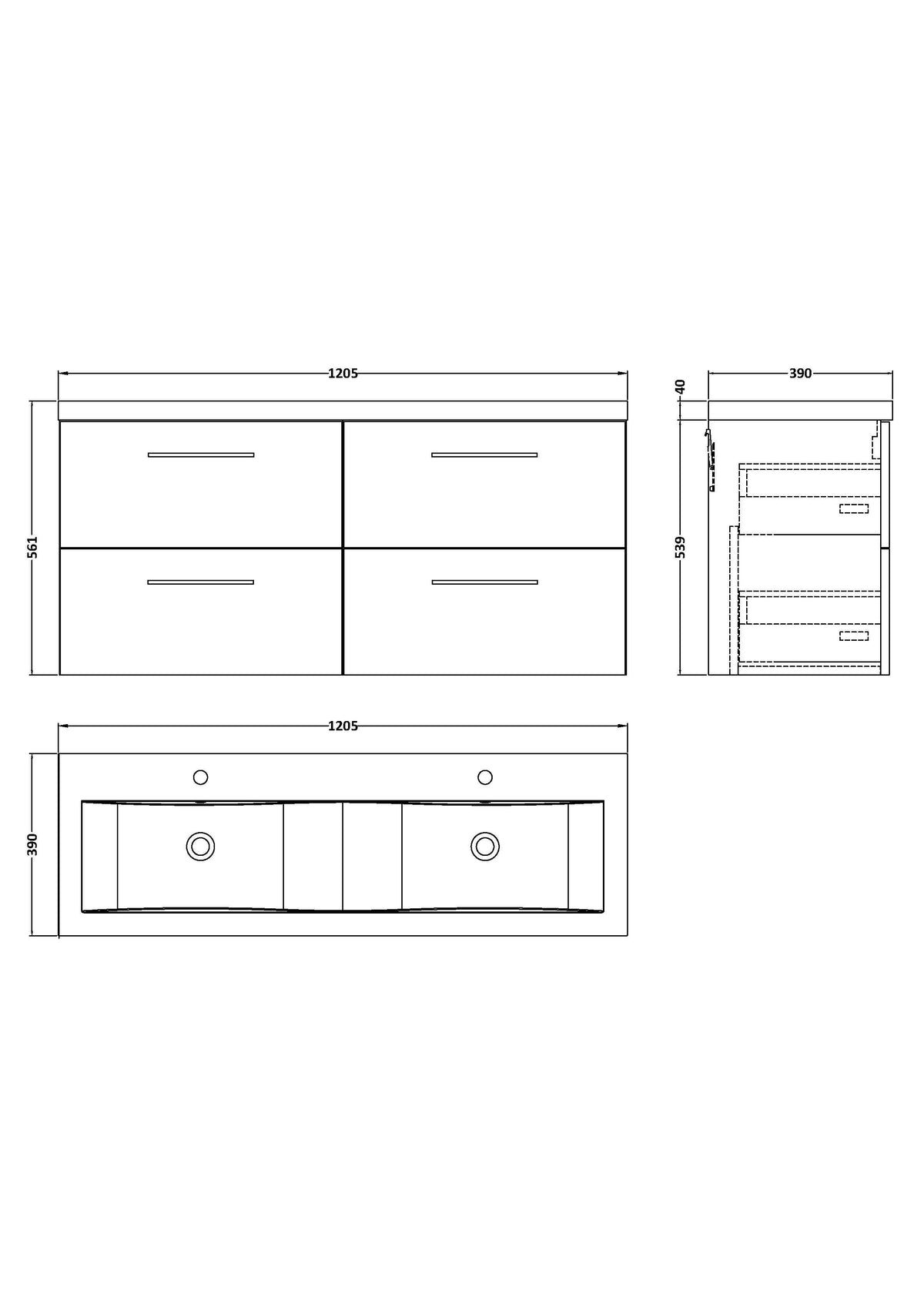 Modern Splash 1200mm Bleached Oak 4 Drawer Wall Hung Vanity Unit With 2 Tap Hole Ceramic Basin
