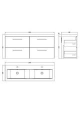 Modern Splash 1200mm Bleached Oak 4 Drawer Wall Hung Vanity Unit With 2 Tap Hole Ceramic Basin