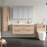 Modern Splash 1200mm Bleached Oak 4 Drawer Wall Hung Vanity Unit With 2 Tap Hole Ceramic Basin