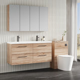 Modern Splash 1200mm Bleached Oak 4 Drawer Wall Hung Vanity Unit With 2 Tap Hole Ceramic Basin
