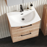 Modern Splash 600mm Bleached Oak 2 Drawer Wall Hung Vanity Unit With Curved Basin
