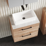 Modern Splash 600mm Bleached Oak 2 Drawer Wall Hung Vanity Unit With Bellato Grey Worktop
