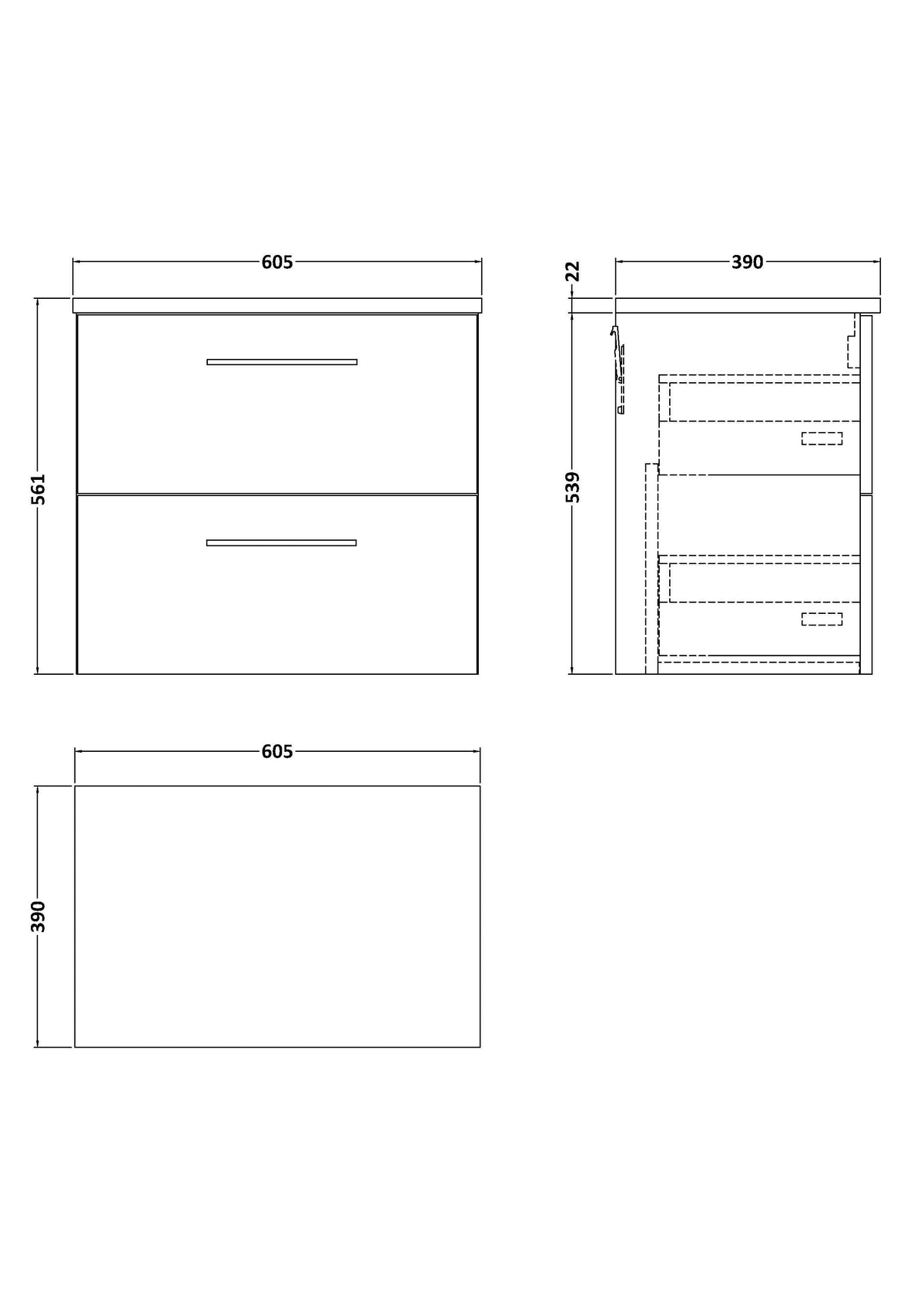 Modern Splash 600mm Bleached Oak 2 Drawer Wall Hung Vanity Unit With Carrara Laminate Worktop