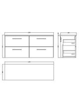 Modern Splash 1200mm Bleached Oak 4 Drawer Wall Hung Vanity Unit With Co-ordinating Worktop