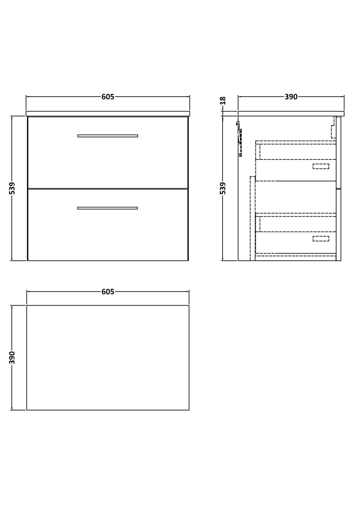 Modern Splash 600mm Bleached Oak 2 Drawer Wall Hung Vanity Unit With Co-ordinating Worktop