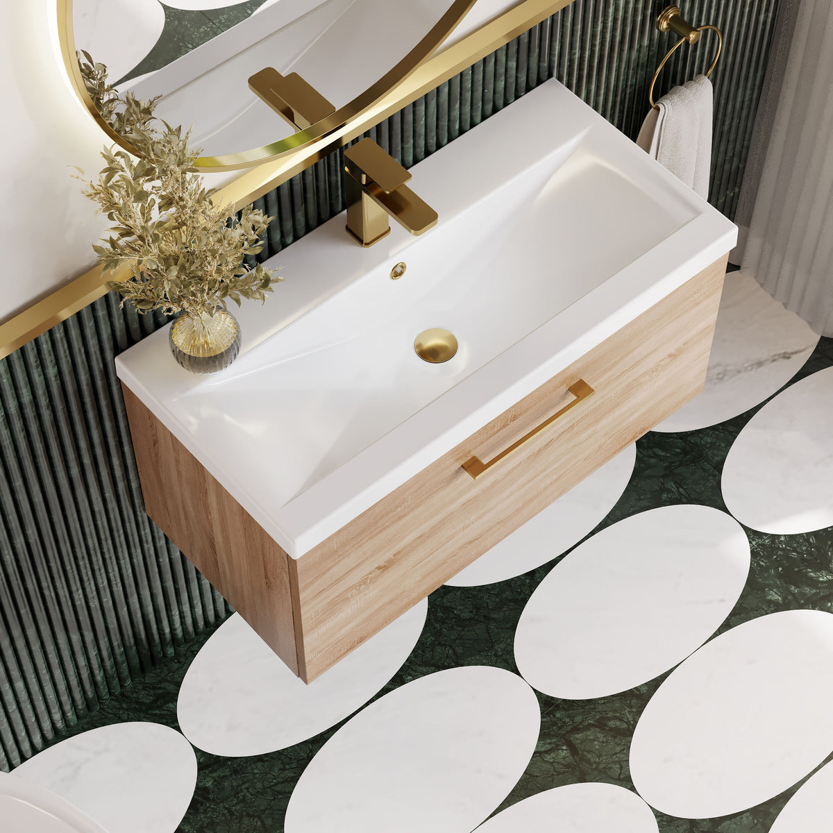 Modern Splash 800mm 1 Drawer Bleached Oak Wall Hung Vanity Unit With Mid-Edge Basin