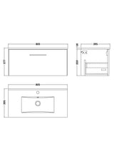Modern Splash 800mm 1 Drawer Bleached Oak Wall Hung Vanity Unit With Minimalist Basin