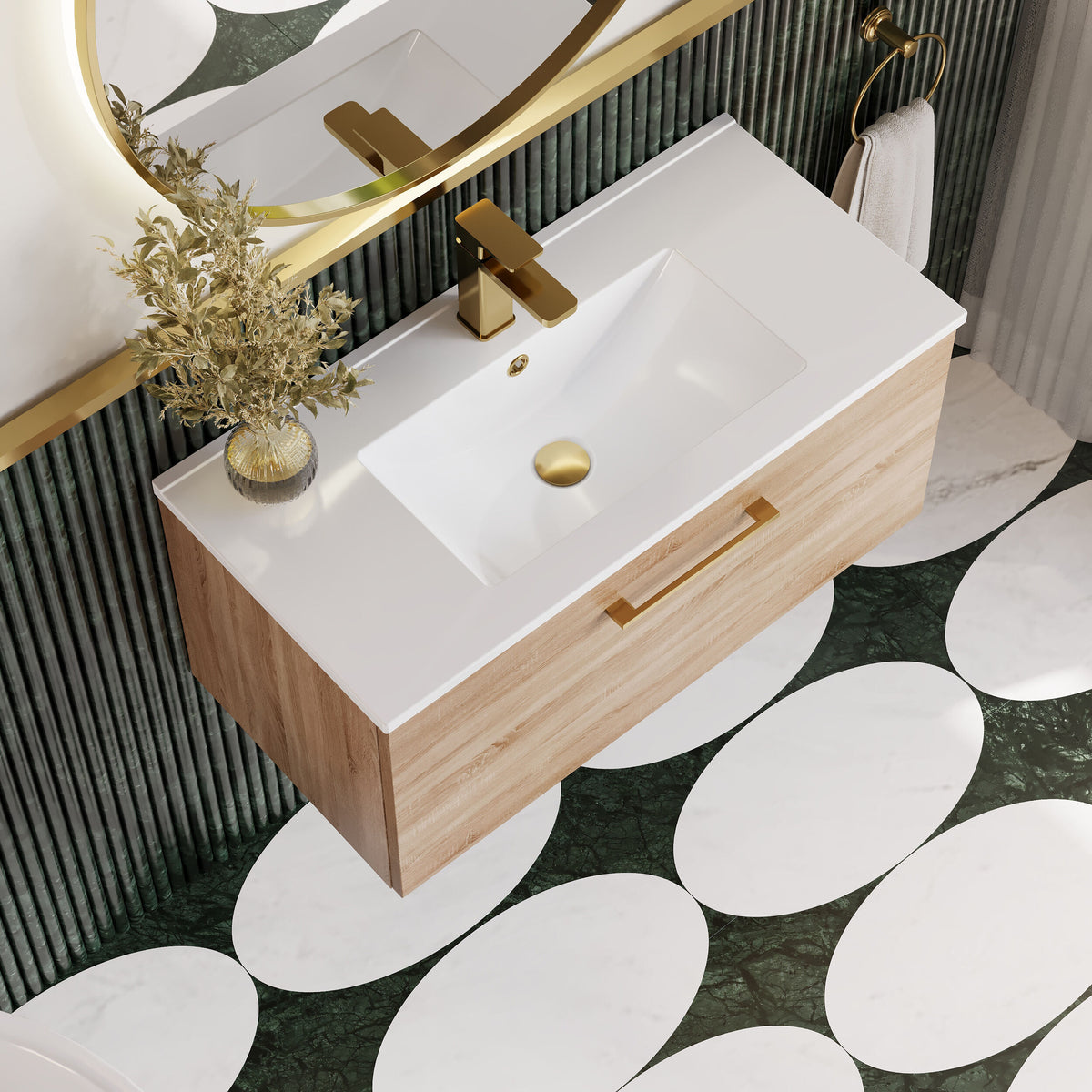 Modern Splash 800mm 1 Drawer Bleached Oak Wall Hung Vanity Unit With Minimalist Basin