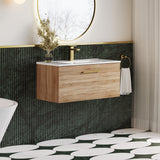 Modern Splash 800mm 1 Drawer Bleached Oak Wall Hung Vanity Unit With Minimalist Basin