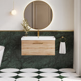 Modern Splash 800mm 1 Drawer Bleached Oak Wall Hung Vanity Unit With Thin Edge Basin