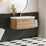 Modern Splash 800mm 1 Drawer Bleached Oak Wall Hung Vanity Unit With Thin Edge Basin