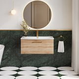 Modern Splash 800mm 1 Drawer Bleached Oak Wall Hung Vanity Unit With Curved Basin