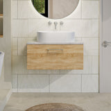 Modern Splash 800mm Bleached Oak 1 Drawer Wall Hung Vanity Unit With Bellato Grey Worktop