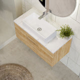Modern Splash 800mm Bleached Oak 1 Drawer Wall Hung Vanity Unit With Carrara Laminate Worktop