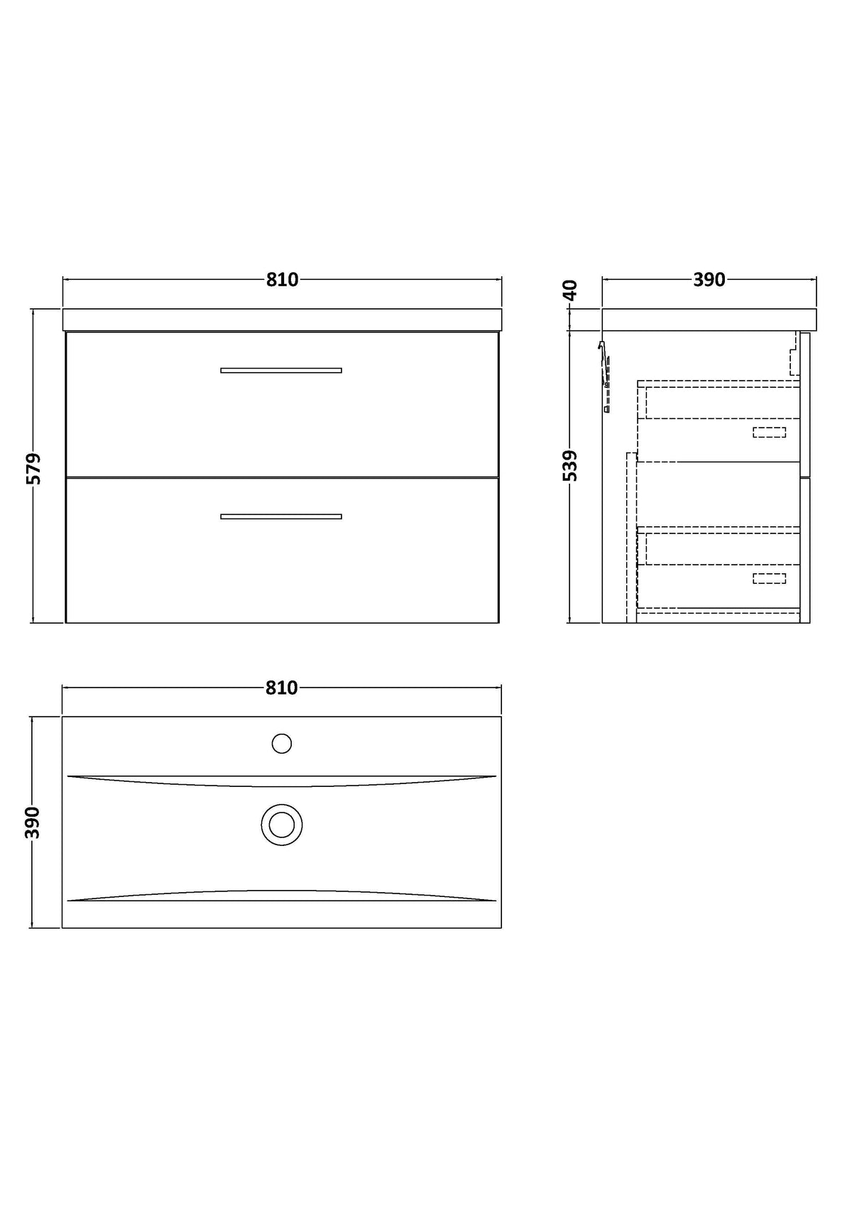 Modern Splash 800mm Bleached Oak 2 Drawer Wall Hung Vanity Unit With Mid-Edge Basin