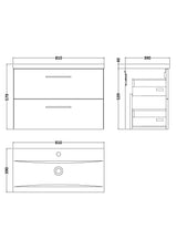 Modern Splash 800mm Bleached Oak 2 Drawer Wall Hung Vanity Unit With Mid-Edge Basin