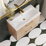 Modern Splash 800mm Bleached Oak 2 Drawer Wall Hung Vanity Unit With Mid-Edge Basin