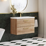 Modern Splash 800mm Bleached Oak 2 Drawer Wall Hung Vanity Unit With Mid-Edge Basin