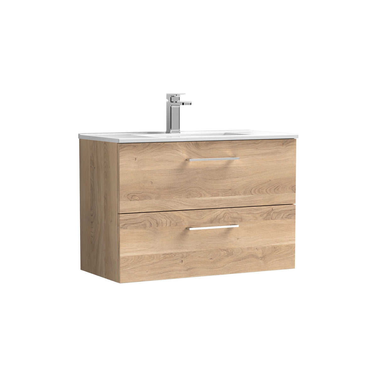 Modern Splash 800mm Bleached Oak 2 Drawer Wall Hung Vanity Unit With Minimalist Basin