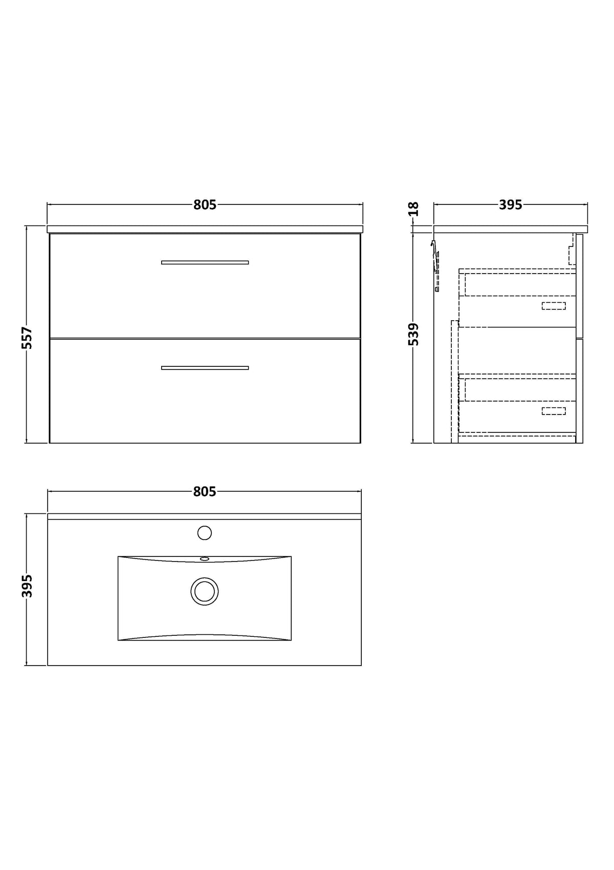 Modern Splash 800mm Bleached Oak 2 Drawer Wall Hung Vanity Unit With Minimalist Basin