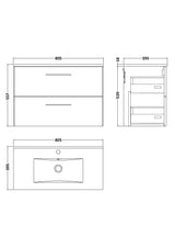 Modern Splash 800mm Bleached Oak 2 Drawer Wall Hung Vanity Unit With Minimalist Basin