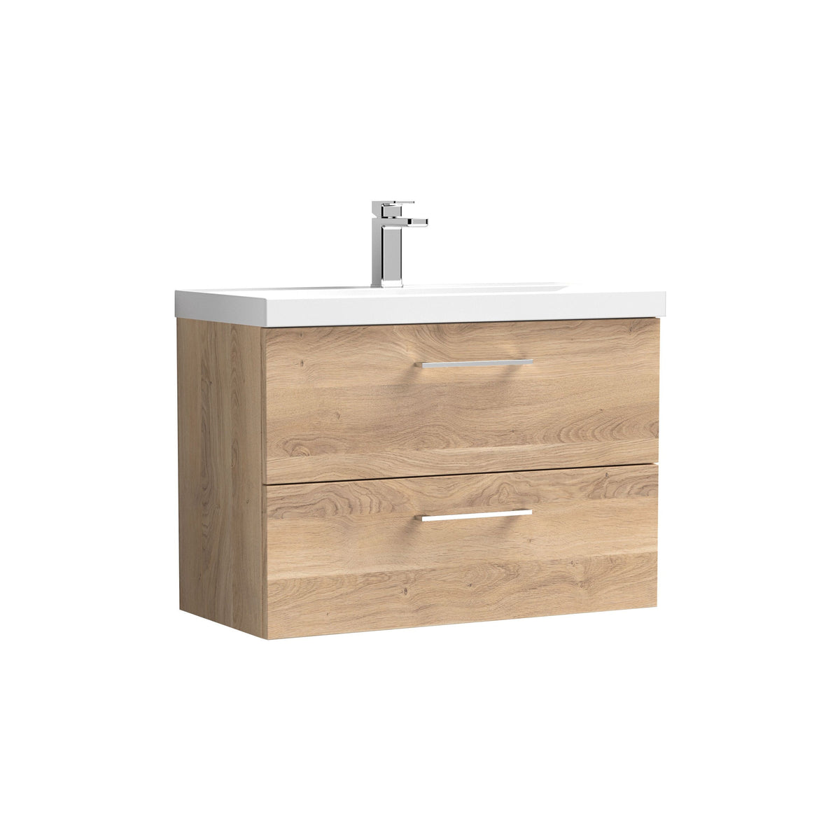 Modern Splash 800mm Bleached Oak 2 Drawer Wall Hung Vanity Unit With Thin Edge Basin