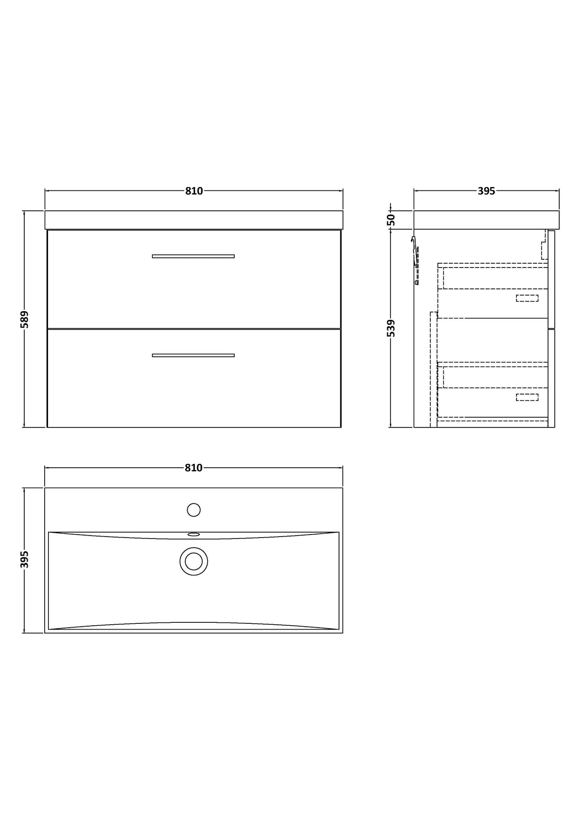 Modern Splash 800mm Bleached Oak 2 Drawer Wall Hung Vanity Unit With Thin Edge Basin