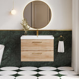 Modern Splash 800mm Bleached Oak 2 Drawer Wall Hung Vanity Unit With Thin Edge Basin