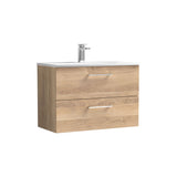 Modern Splash 800mm Bleached Oak 2 Drawer Wall Hung Vanity Unit With Curved Basin