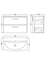Modern Splash 800mm Bleached Oak 2 Drawer Wall Hung Vanity Unit With Curved Basin