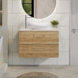 Modern Splash 800mm Bleached Oak 2 Drawer Wall Hung Vanity Unit With Carrara Laminate Worktop