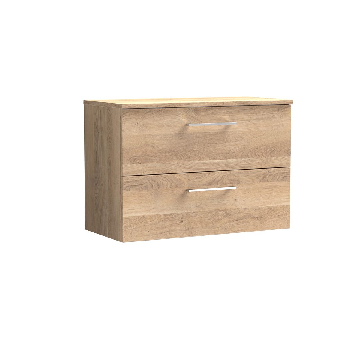 Modern Splash 800mm Bleached Oak 2 Drawer Wall Hung Vanity Unit With Co-ordinating Worktop