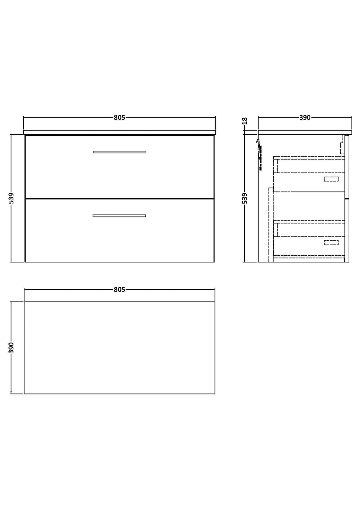Modern Splash 800mm Bleached Oak 2 Drawer Wall Hung Vanity Unit With Co-ordinating Worktop