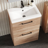 Modern Splash 600mm Bleached Oak 2 Drawer Floor Standing Vanity Unit With Mid-Edge Basin