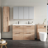 Modern Splash 1200mm Bleached Oak 4 Drawer Floor Standing Vanity Unit With 2 Tap Hole Ceramic Basin