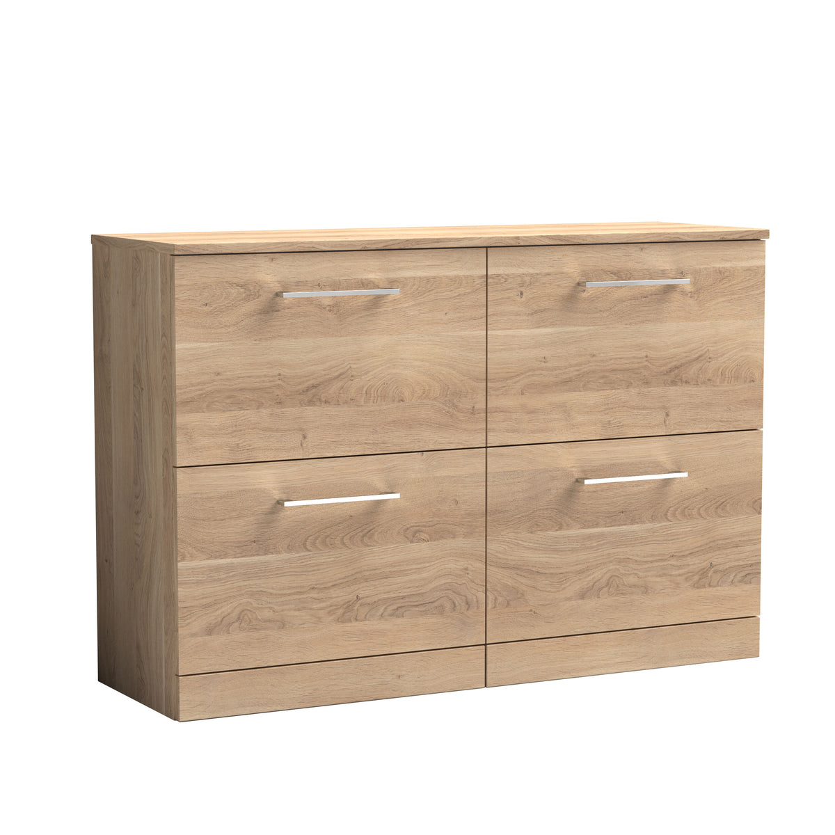 Modern Splash 1200mm Bleached Oak 4 Drawer Floor Standing Vanity Unit With Co-ordinating Worktop
