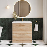 Modern Splash 800mm Bleached Oak 2 Drawer Floor Standing Vanity Unit With Mid-Edge Basin